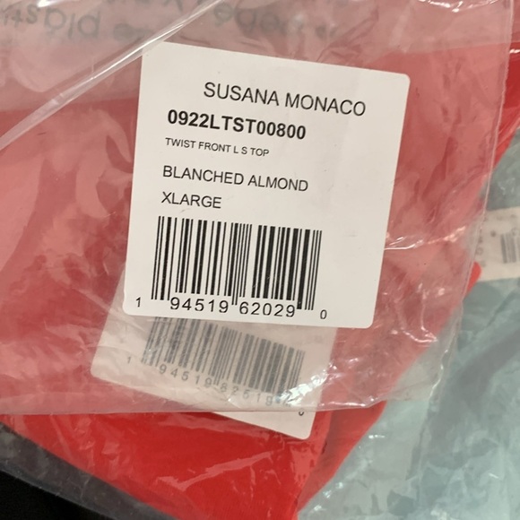 Susana Monaco twist front shirt top blouse jersey knit ruched Almond tan new XL - Picture 2 of 6